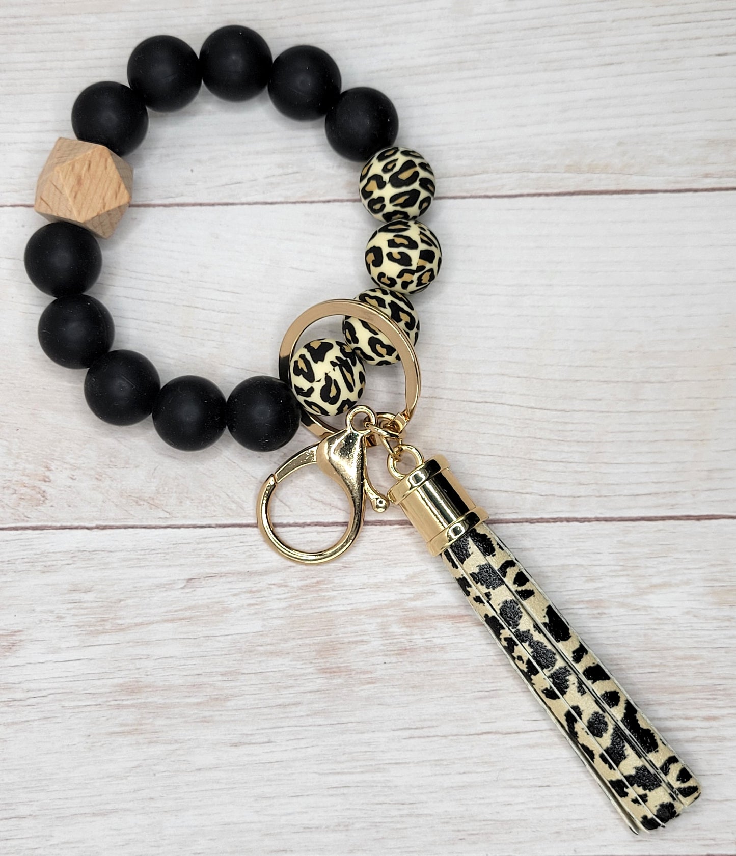 #23 Leopard Silicone Wristlet Keychain w/ Black Tassel
