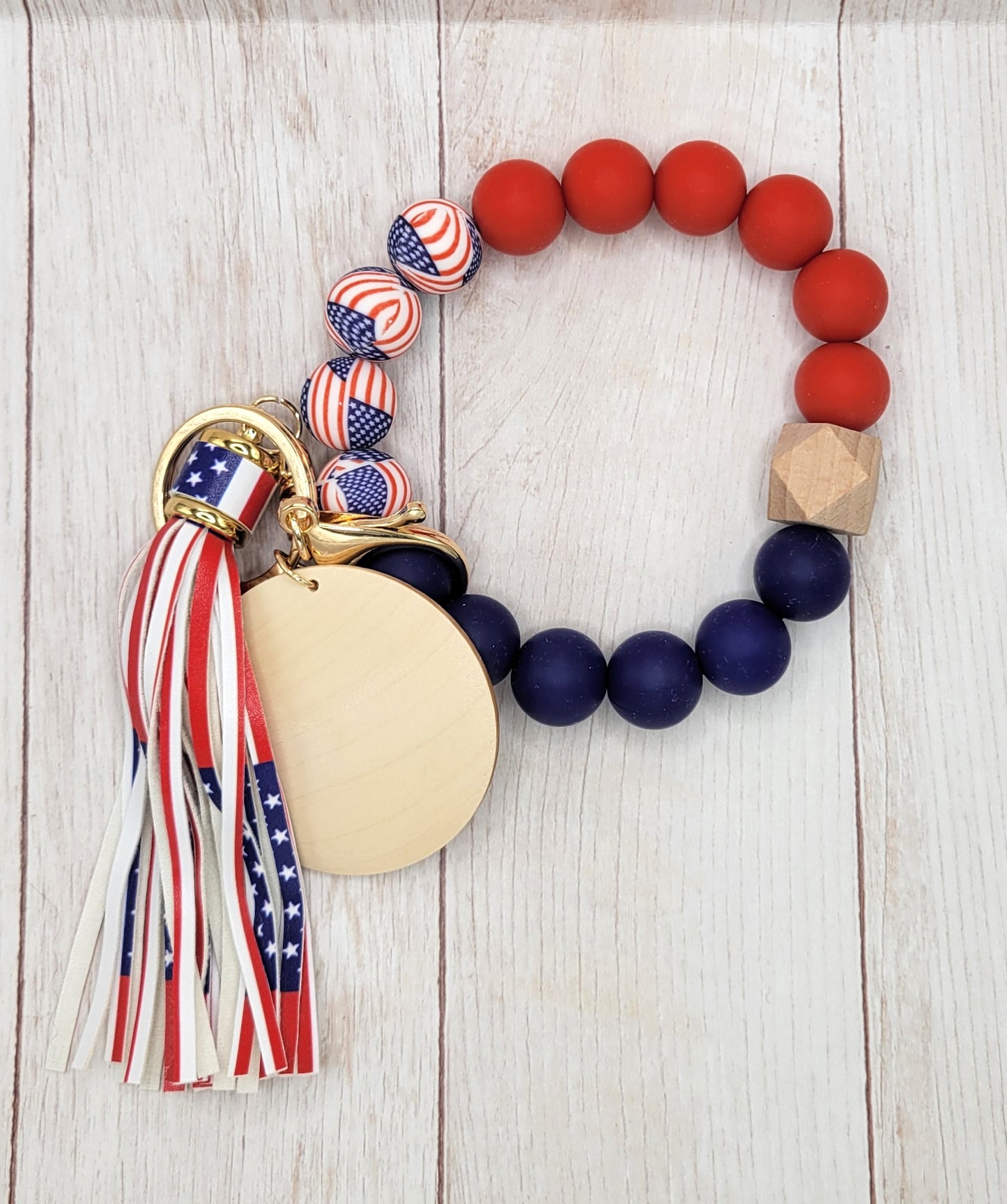 American Flag Silicone Wristlet Keychain w/ Tassel