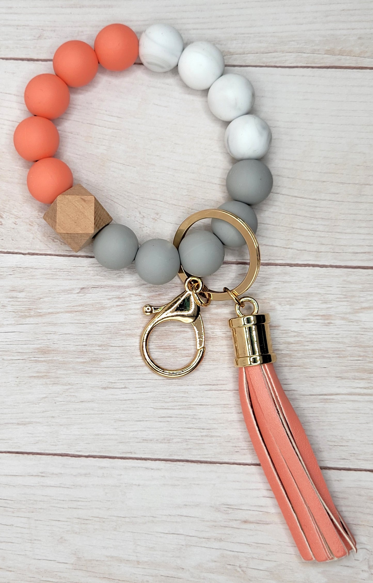 #22 Coral / Gray / Marble Silicone Wristlet Keychain w/ Tassel