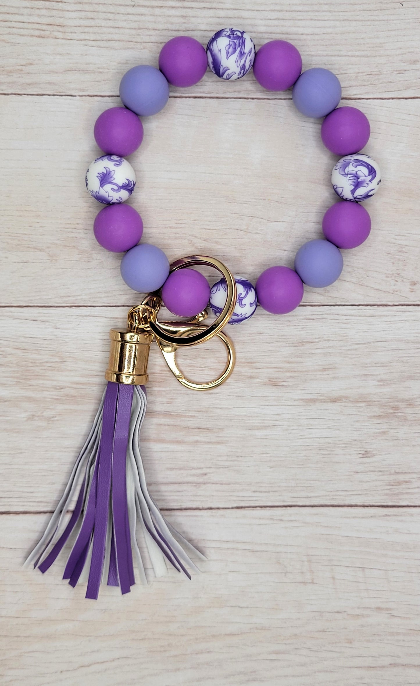 A5 Purple Whimsey Silicone Wristlet Keychain w/ Tassel